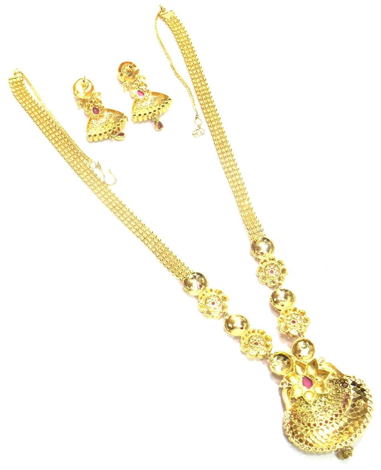 Jewelshingar Jewellery Bandhel Gold Plated Colour Gold Long Necklaces For Women (42957-rh-g-ruby)