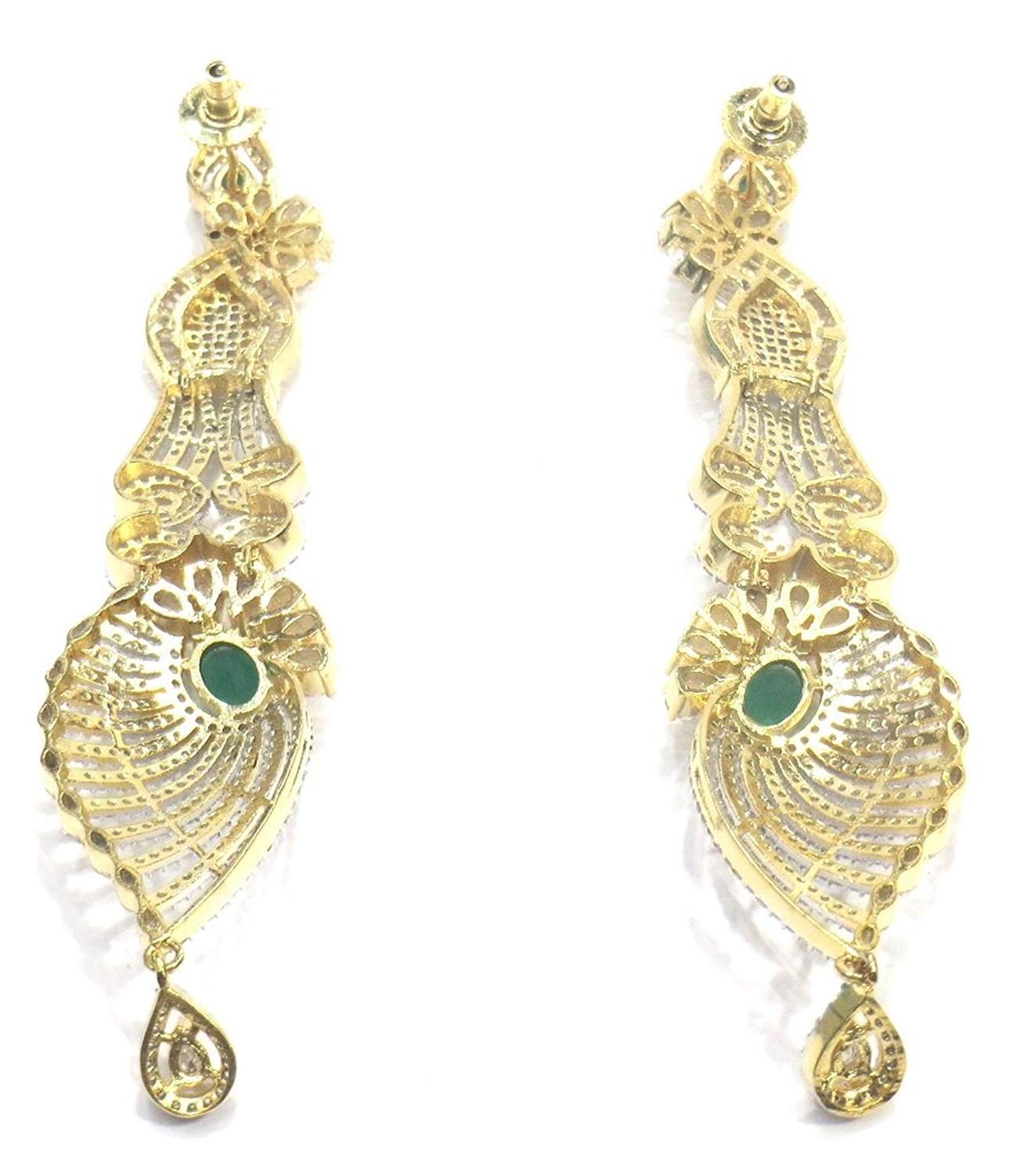 Jewelshingar Jewellery Fine Gold Plated Dangle & Drop Earrings For Girls ( 34561-ead-green )