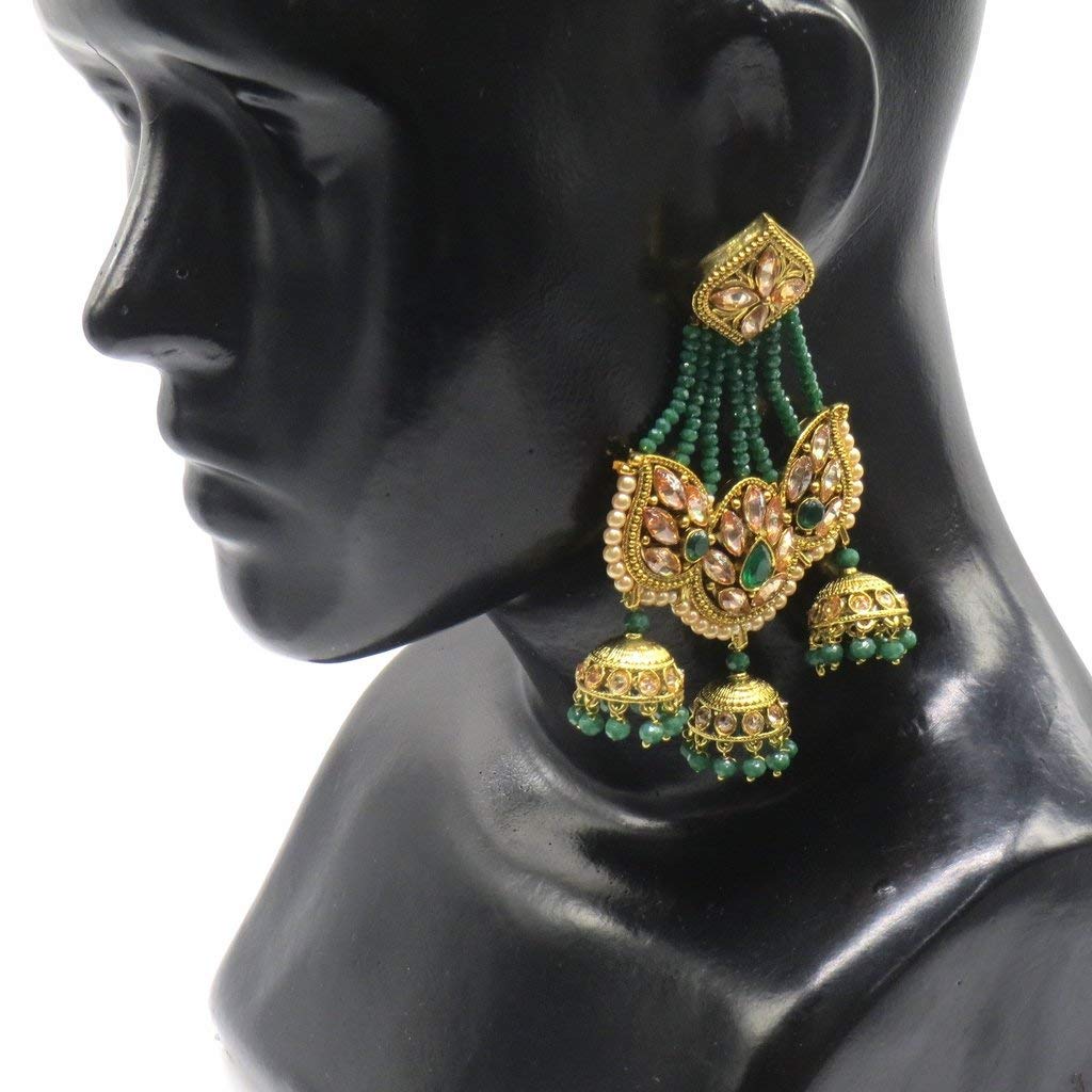 Jewelshingar Jewellery Gold Plated Green Colour Earrings For Women (44886-pj)