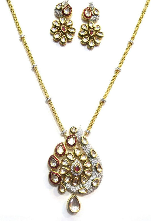 Jewelshingar Jewellery Antique Gold Plated Fine Polki Kundan Pendant Set For Girls ( 17451-acs )