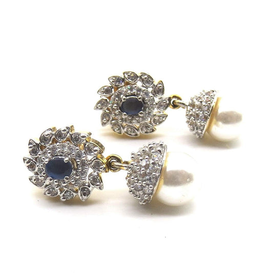 Jewelshingar Jewellery Silver Gold Plated Blue Colour Earrings For Women (44674-ead-j)