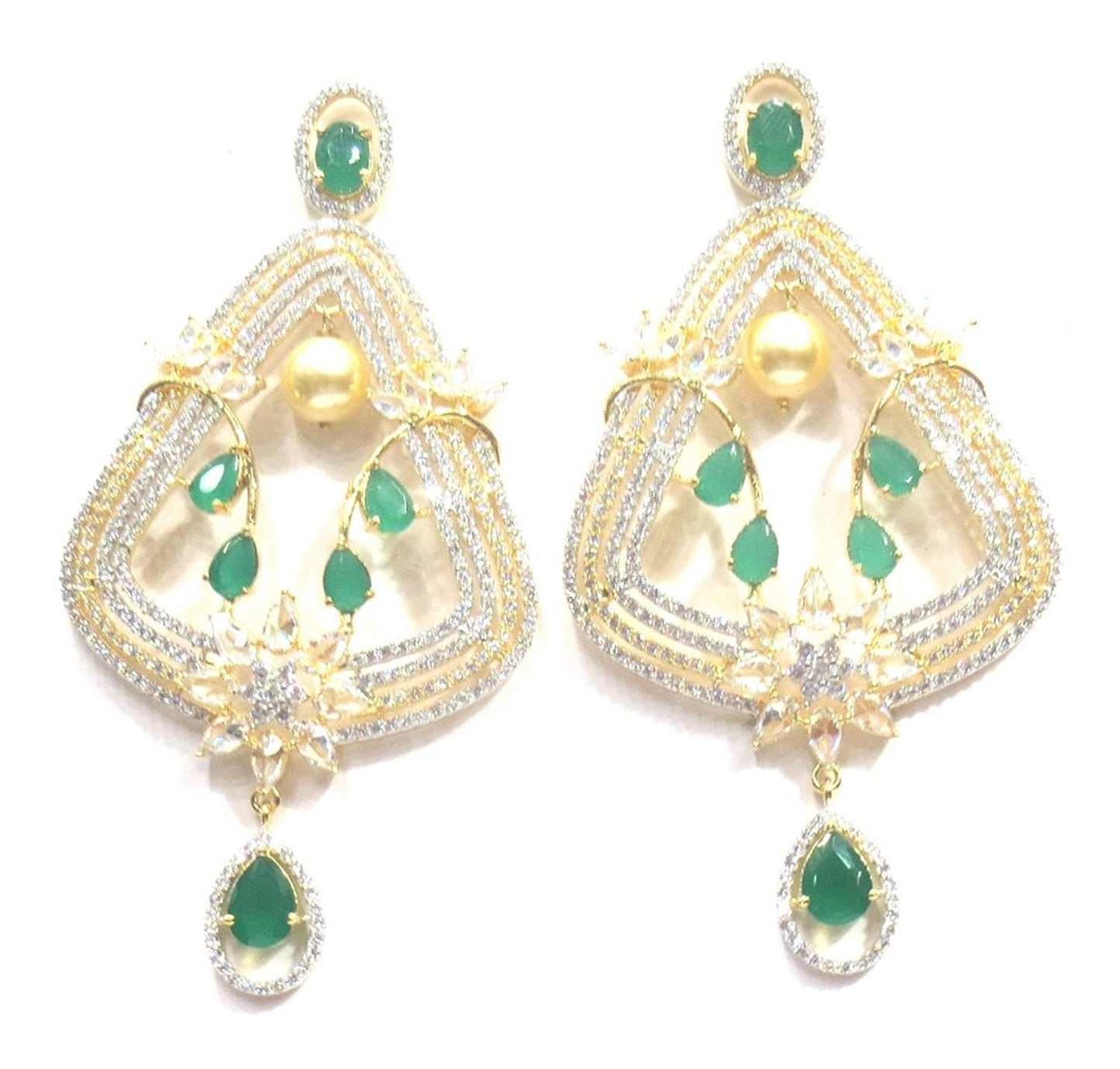 Jewelshingar Jewellery Fine Gold Plated Dangle & Drop Earrings For Girls ( 34566-ead-green )