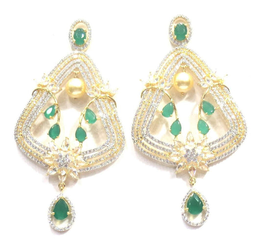 Jewelshingar Jewellery Fine Gold Plated Dangle & Drop Earrings For Girls ( 34566-ead-green )