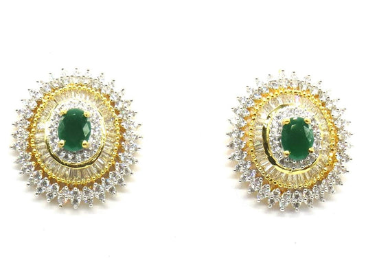 Jewelshingar Jewellery Diamond Look Silver Gold Plated Green Colour Earrings For Women (44230-ead-green-studs)