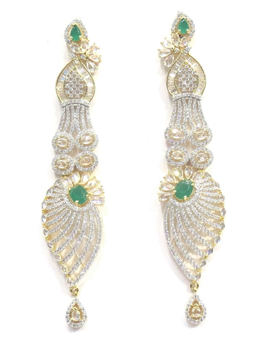 Jewelshingar Jewellery Fine Gold Plated Dangle & Drop Earrings For Girls ( 34561-ead-green )