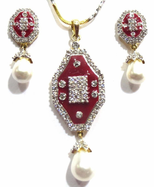 Jewelshingar Women's American Diamonds Onyx A.D. Ruby Pendant Set Gold Silver Jewellery ( 8270-psad-1250-1 ) - JEWELSHINGAR