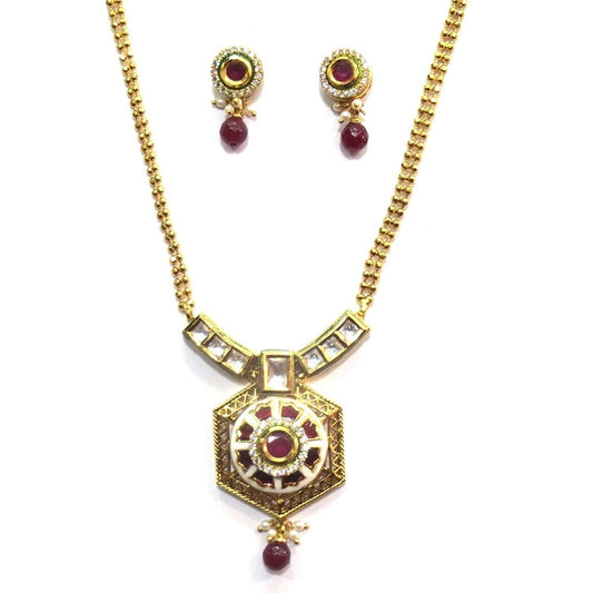 Jewelshingar Jewellery Antique Gold Plated Fine Polki Kundan Pendant Set For Girls ( 17488-acs-ruby )