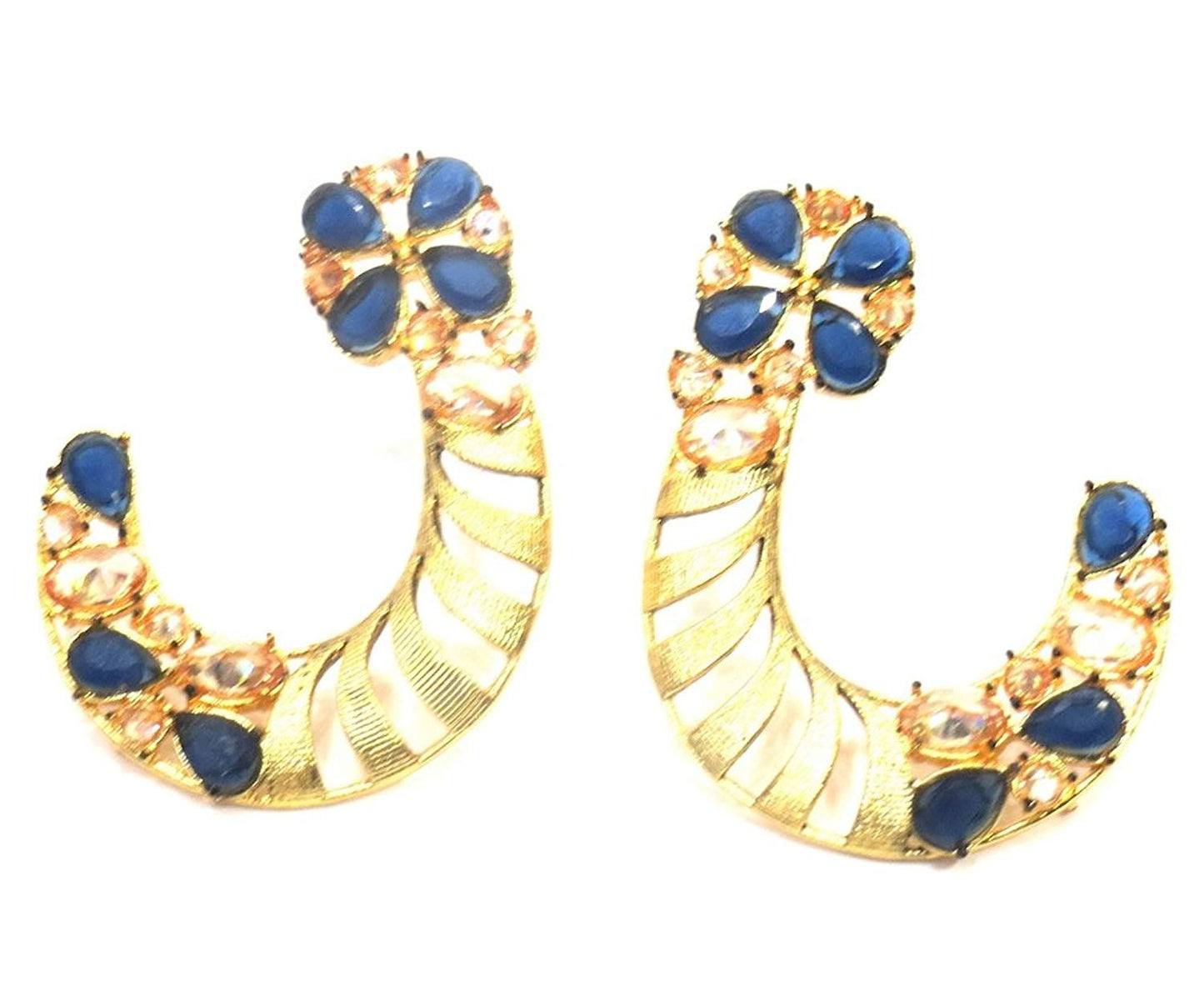 Jewelshingar Jewellery Fine Gold Plated Dangle & Drop Earrings For Girls ( 34887-pe-blue )