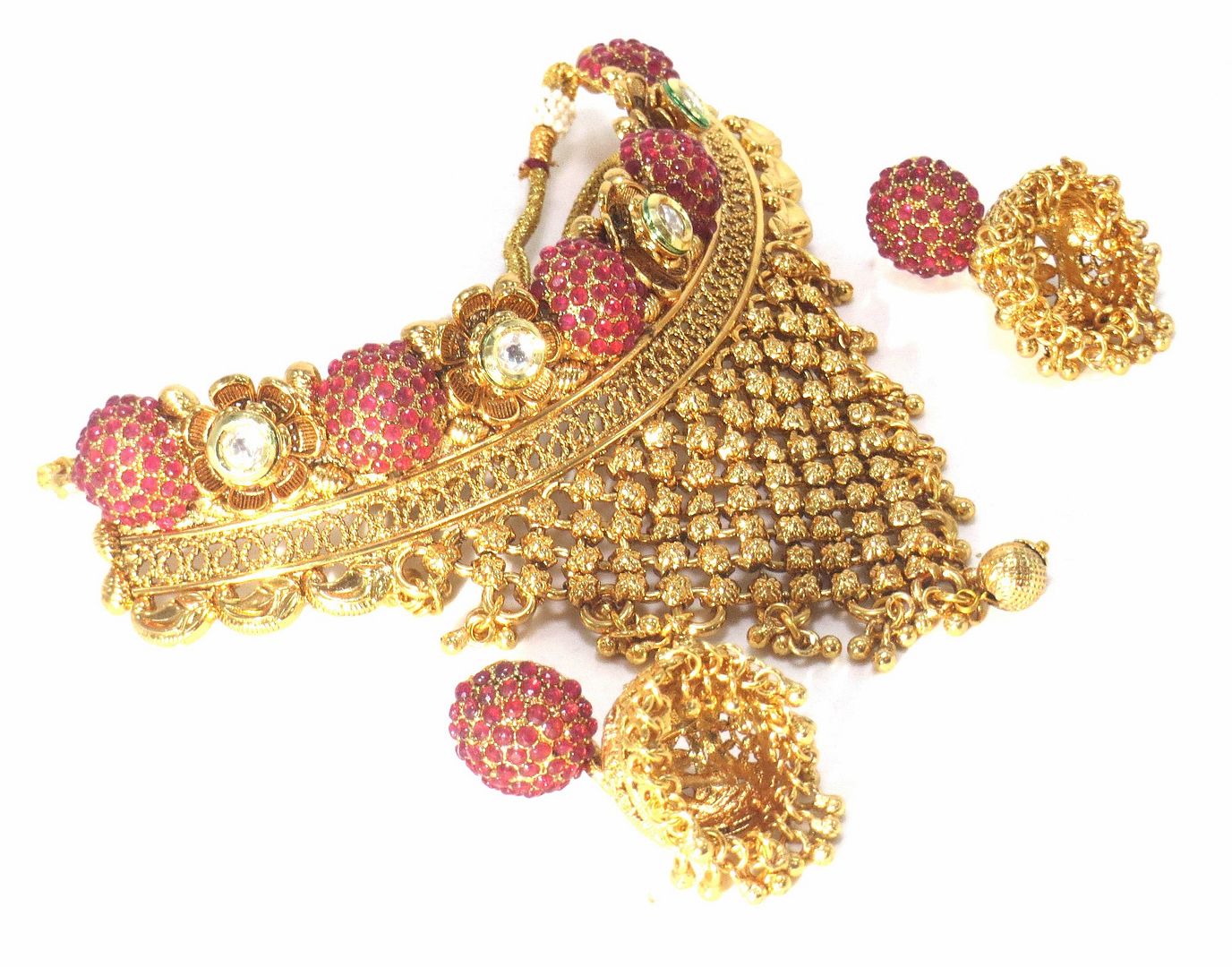 Jewelshingar Jewellery Fine Antique Polki Kundan Antique Plated Red Colour Necklace For Women ( 62023AST )