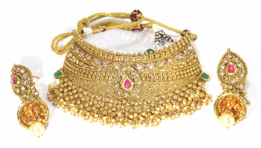 Jewelshingar Jewellery Fine Antique Polki Kundan Antique Plated Multi Colour Necklace For Women ( 62027AST )