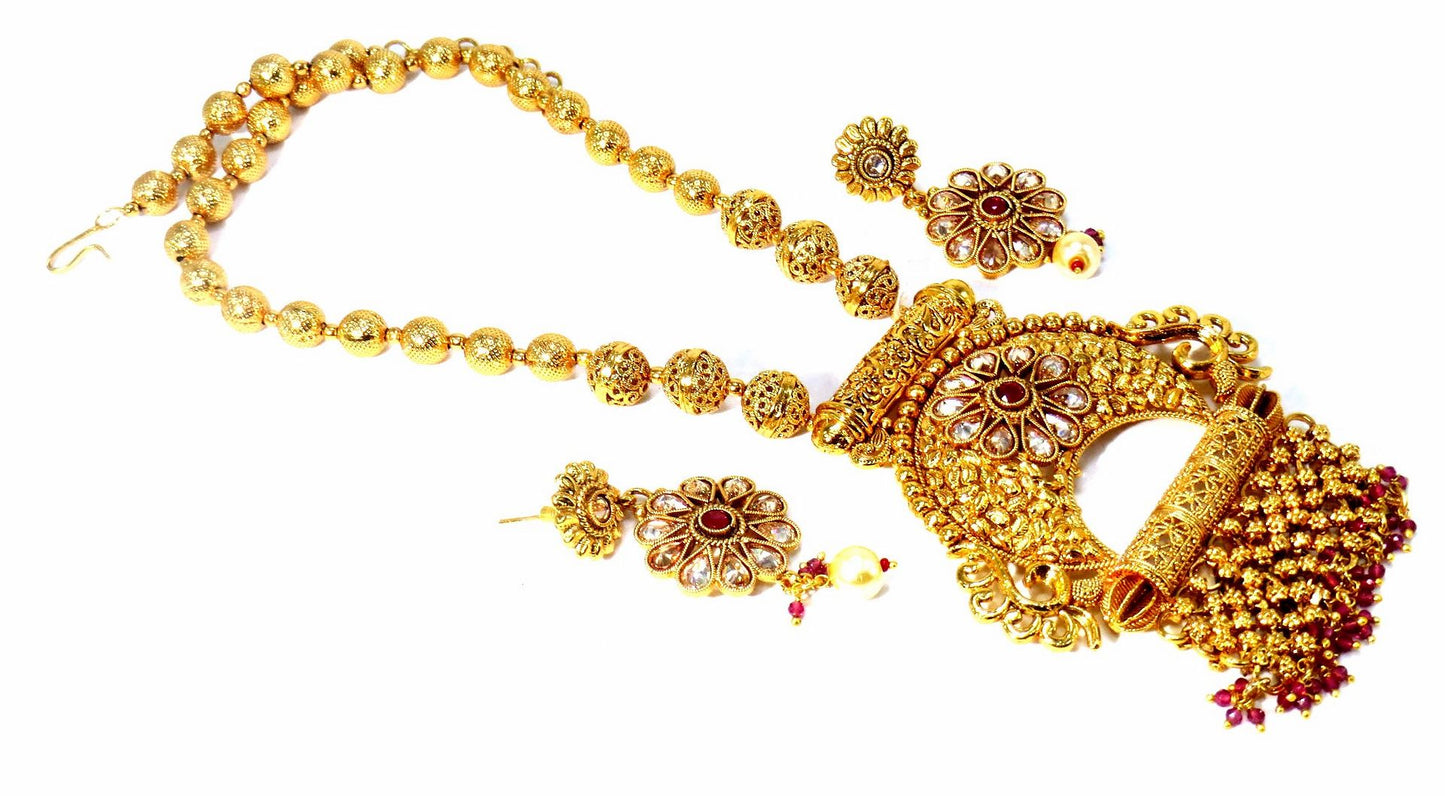 Jewelshingar Jewellery Fine Antique Polki Kundan Antique Plated Red Colour Necklace For Women ( 62053ASP )