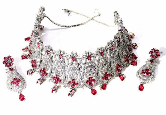 Jewelshingar Jewellery Fine Antique Polki Kundan silver Plated Red Colour Necklace For Women ( 62083NAD )