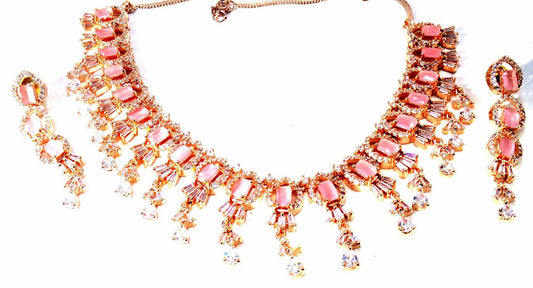 Jewelshingar Jewellery Fine Antique Polki Kundan Rosegold Plated Pink Colour Necklace For Women ( 62087NAD )