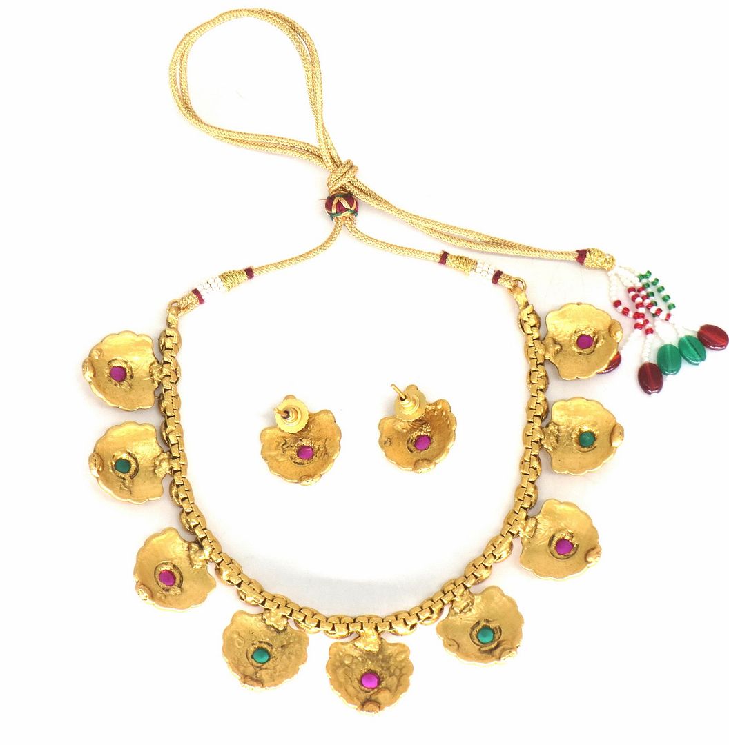 Jewelshingar Jewellery Fine Antique Polki Kundan Gold Plated Multi Colour Necklace For Women ( 62758AST )