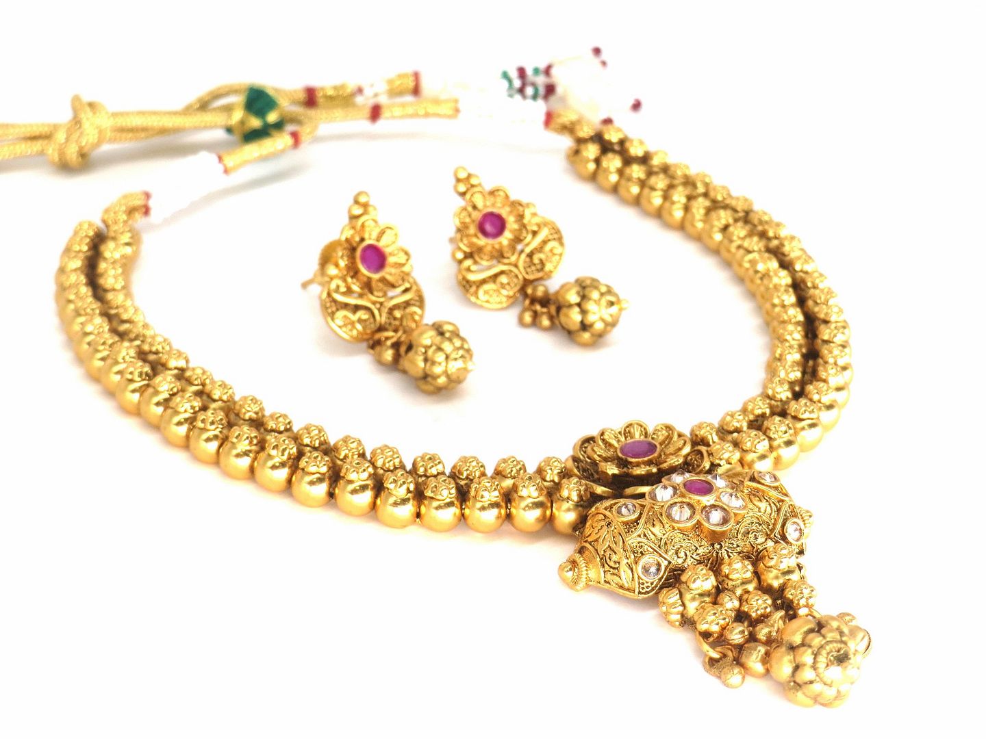 Jewelshingar Jewellery Fine Antique Polki Kundan Gold Plated Ruby Colour Necklace For Women ( 62762AST )