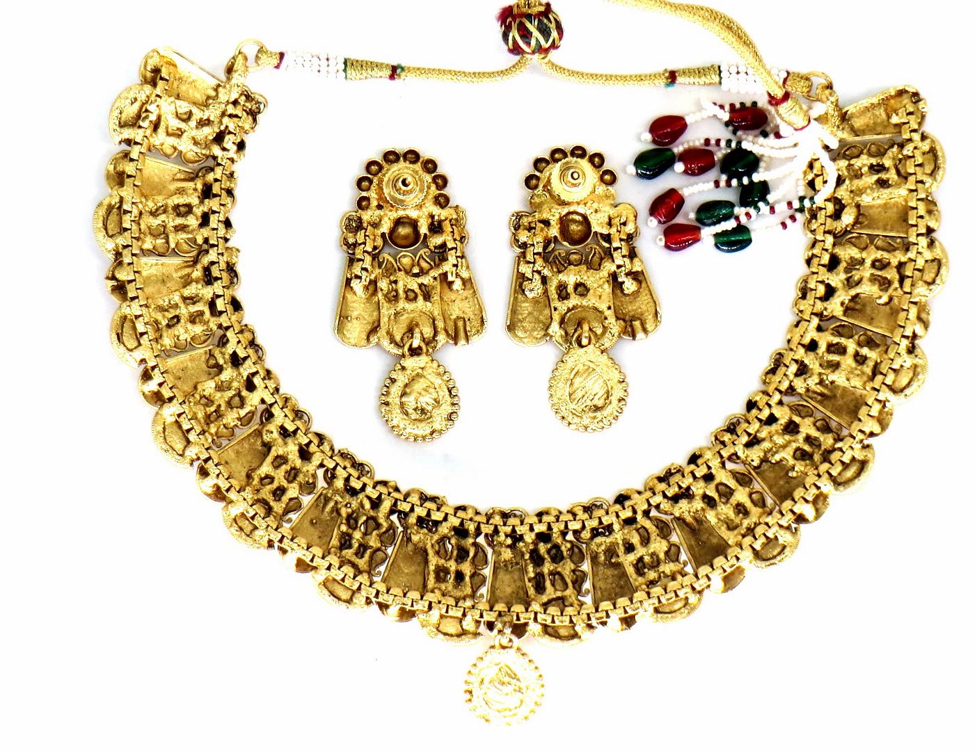 Jewelshingar Jewellery Fine Antique Polki Kundan Gold Plated Multi Colour Necklace For Women ( 62779AST )