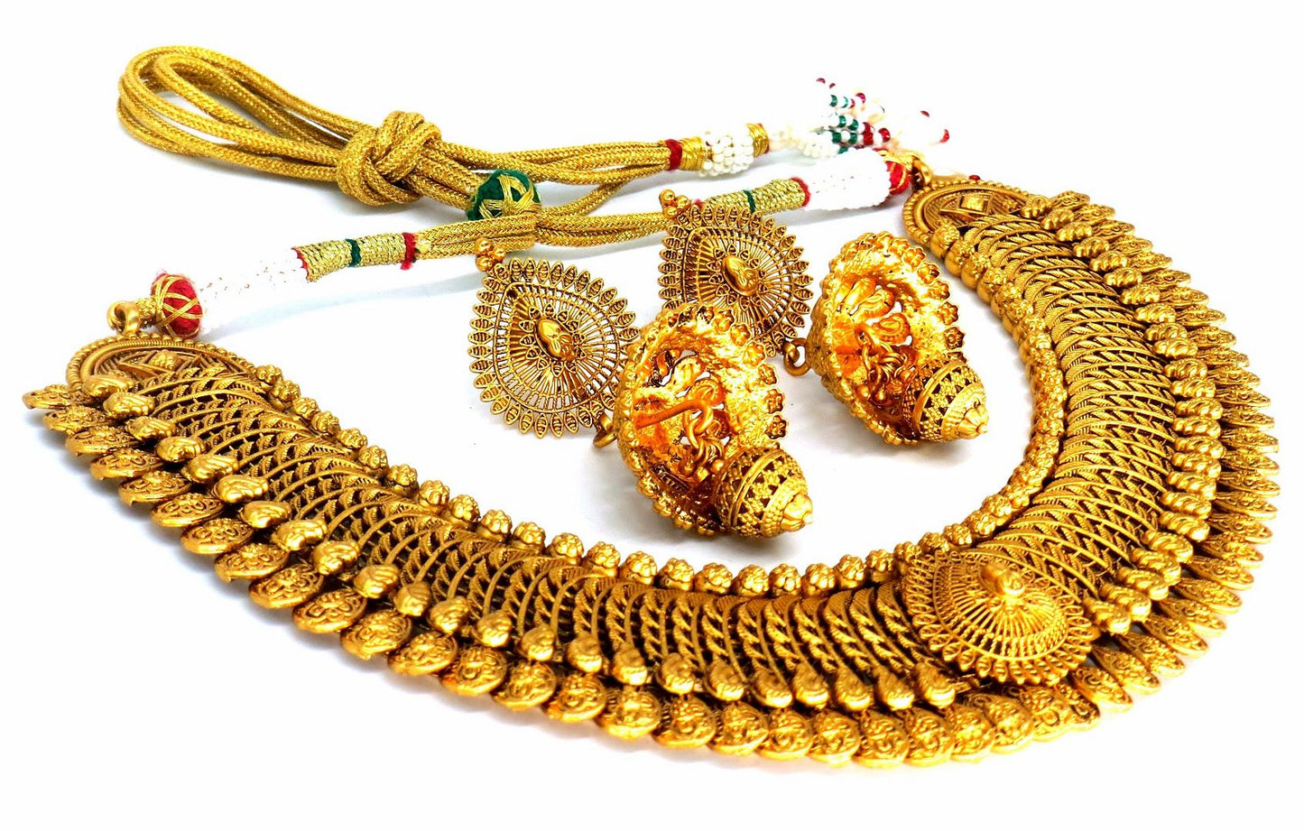 Jewelshingar Jewellery Fine Antique Polki Kundan Gold Plated Moti Colour Necklace For Women ( 62788AST )