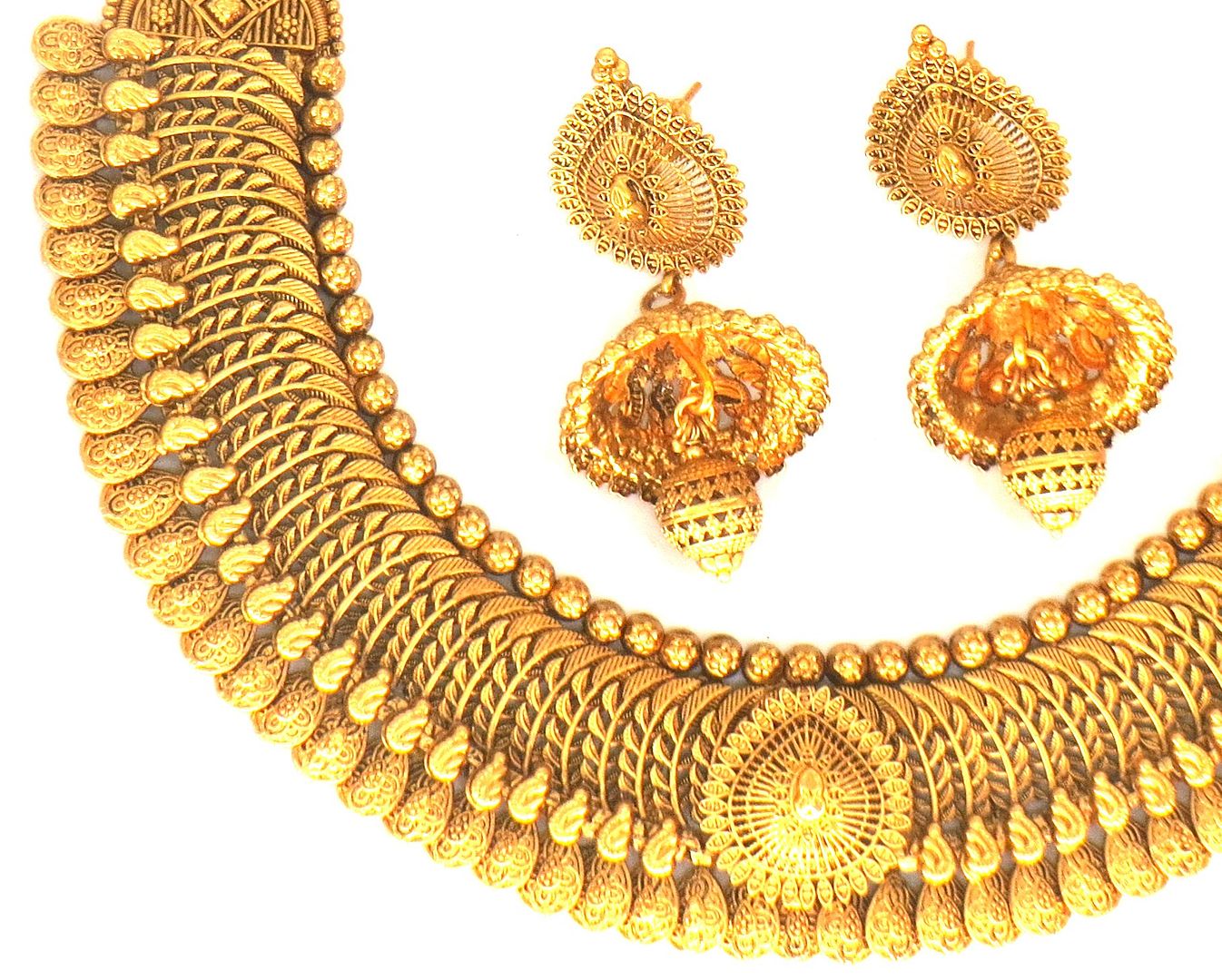 Jewelshingar Jewellery Fine Antique Polki Kundan Gold Plated Moti Colour Necklace For Women ( 62788AST )