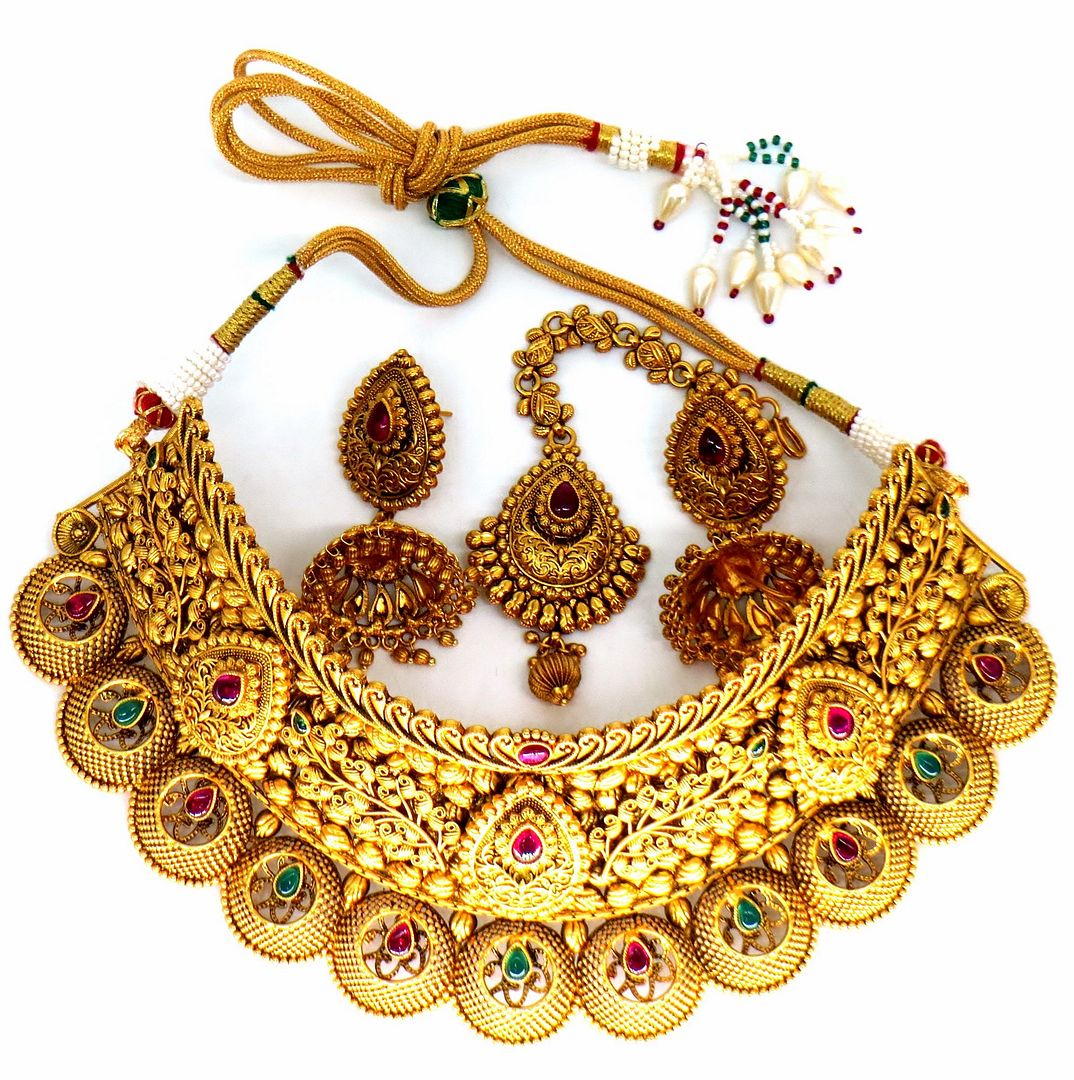 Jewelshingar Jewellery Fine Antique Polki Kundan Gold Plated Multi Colour Necklace For Women ( 62800AST )