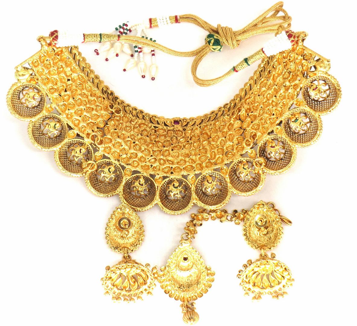 Jewelshingar Jewellery Fine Antique Polki Kundan Gold Plated Multi Colour Necklace For Women ( 62800AST )