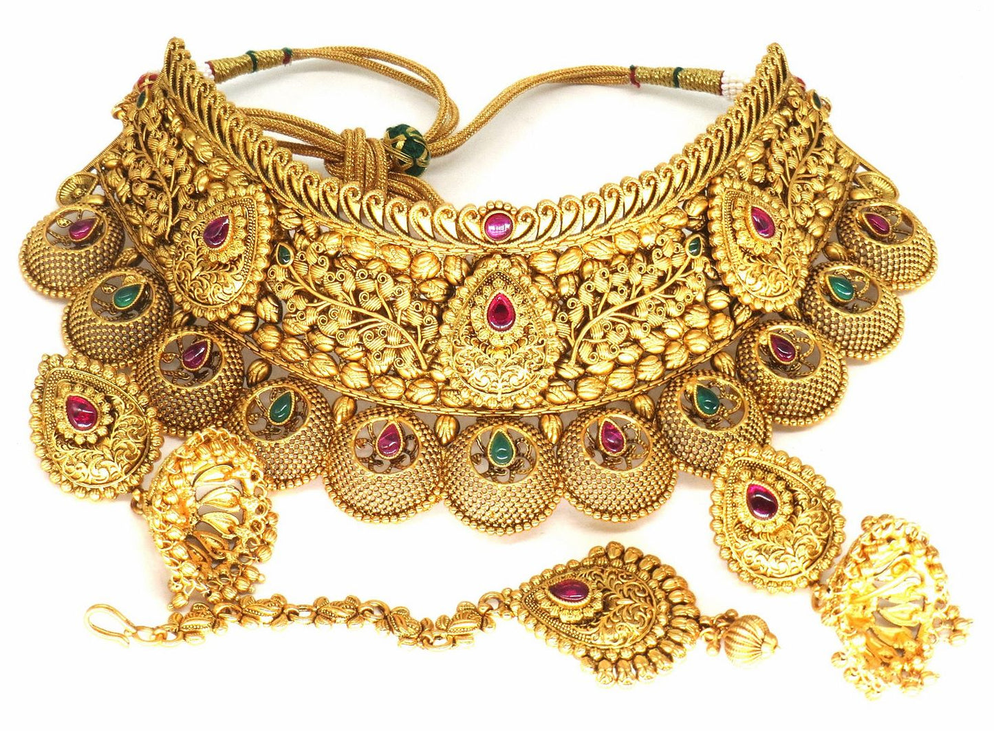 Jewelshingar Jewellery Fine Antique Polki Kundan Gold Plated Multi Colour Necklace For Women ( 62800AST )