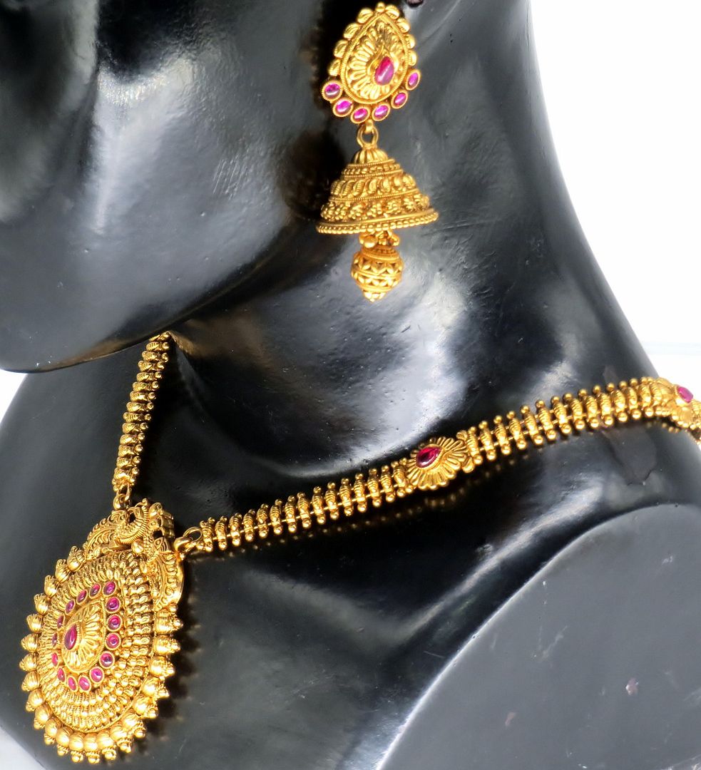 Jewelshingar Jewellery Fine Antique Polki Kundan Gold Plated Ruby Colour Necklace For Women ( 62819ASL )