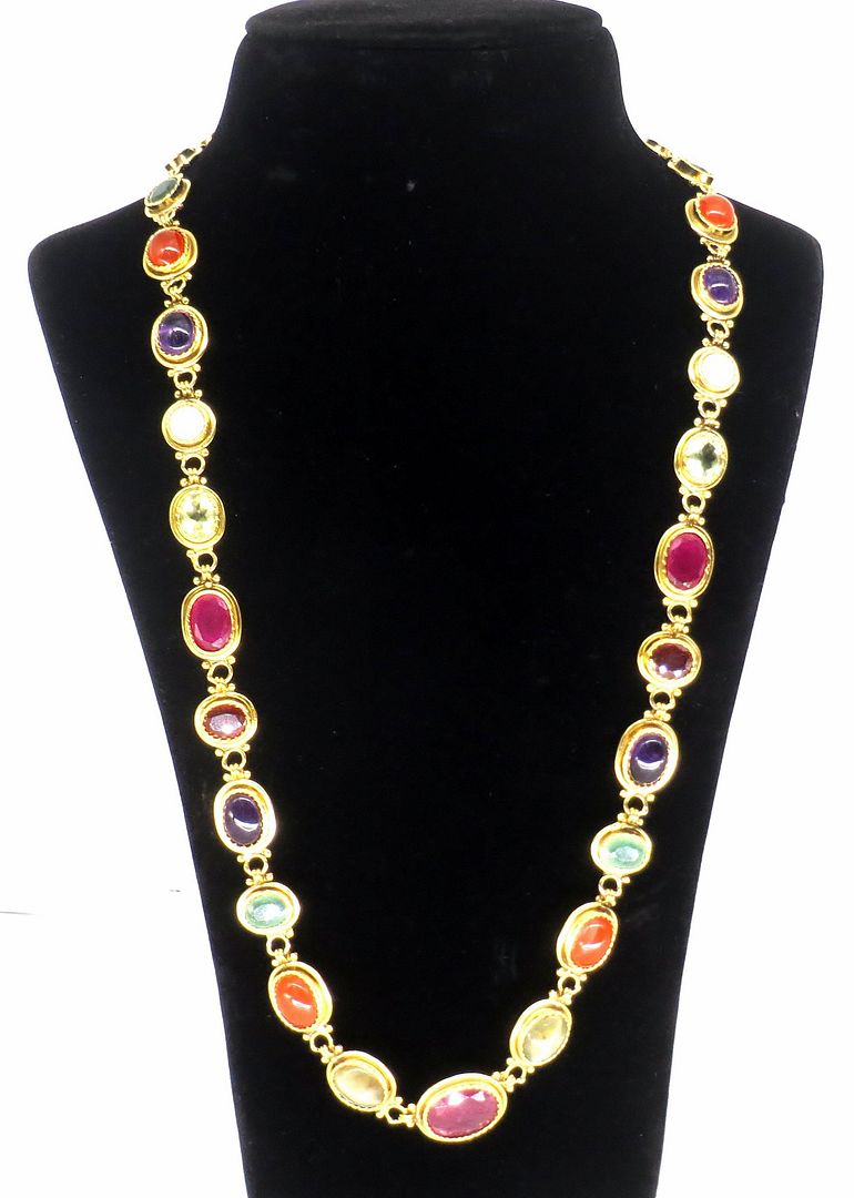 Jewelshingar Jewellery Fine Antique Polki Kundan Gold Plated Multi Colour Necklace For Women ( 62840ACC )