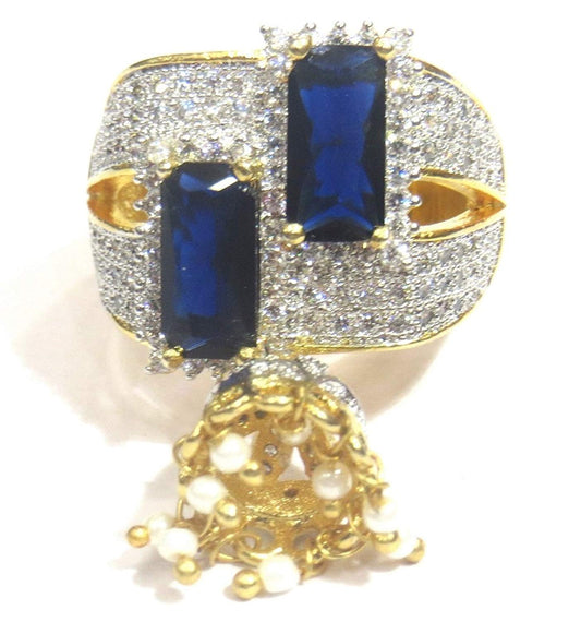 Jewelshingar Jewellery Fine Gold Plated Finger Ring For Women ( 31710-ring-blue-15 )