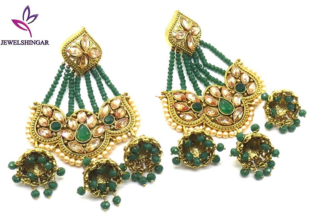 Jewelshingar Jewellery Gold Plated Green Colour Earrings For Women (44886-pj)