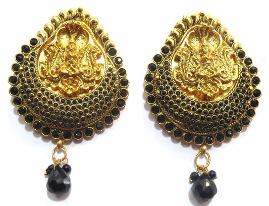 Jewelshingar Women's Antique Gold Plated Polki Kundan Black Colour Earrings Danglers Jhumki Jewellery ( 8343-pe-black ) - JEWELSHINGAR