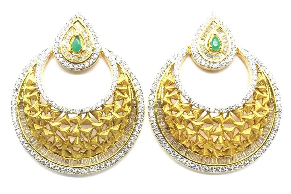 Jewelshingar Jewellery Diamond Look Silver Gold Plated Green Colour Earrings For Women (44205-ead-green)