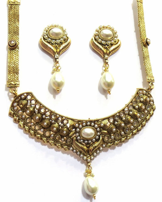 Jewelshingar Women's Antique Gold Kundan Look Necklace Set Jewellery ( 5566-as-a ) - JEWELSHINGAR