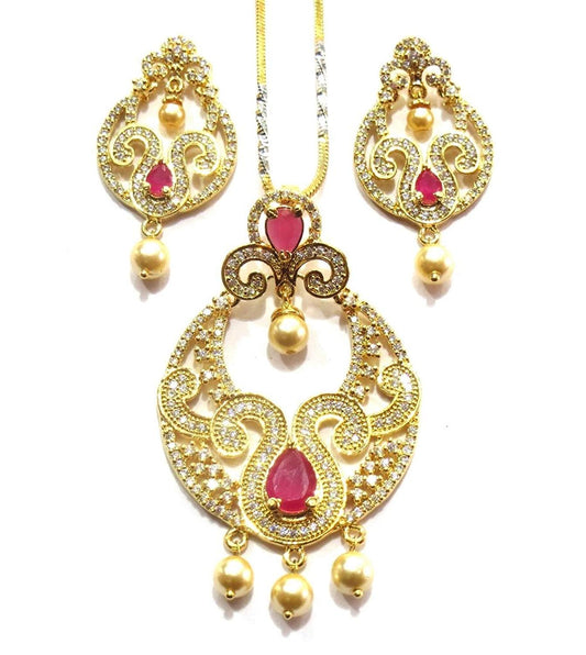 Jewelshingar Jewellery American Diamond Necklace Set For Girls ( 17965-psad-ruby )