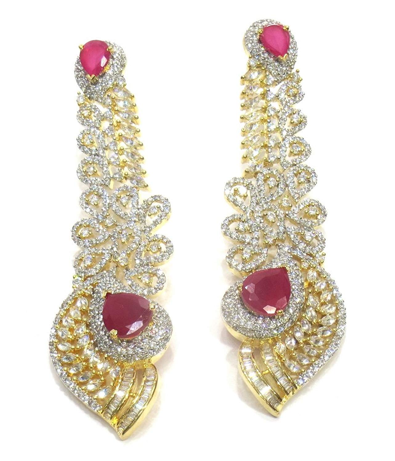 Jewelshingar Jewellery Fine Gold Plated Dangle & Drop Earrings For Girls ( 34641-ead-ruby )