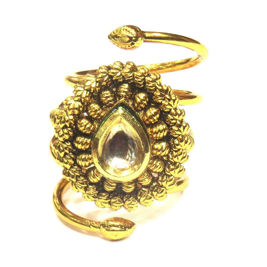 Jewelshingar Jewellery Gold Plated Antique Cocktail Ring In Free Size For Women ( 20224-ring )