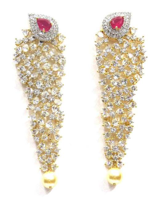 Jewelshingar Jewellery Fine Gold Plated Dangle & Drop Earrings For Girls ( 34670-ead-ruby )