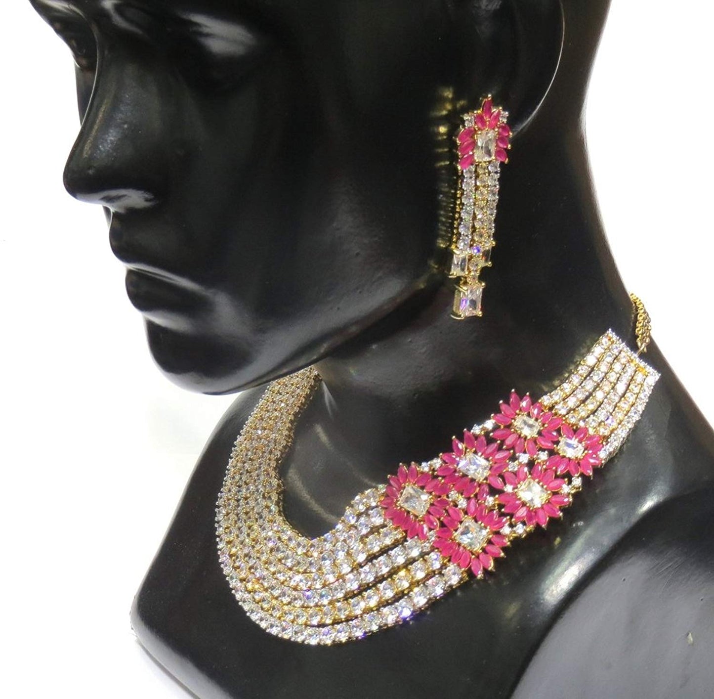 Jewelshingar Jewellery Gold Plated Necklace Set In Pink Colour For Women ( 21121-nad-ruby )