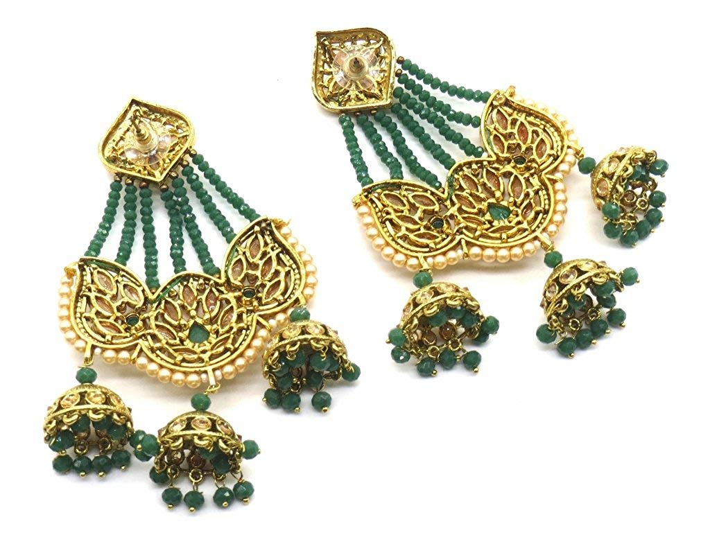 Jewelshingar Jewellery Gold Plated Green Colour Earrings For Women (44886-pj)