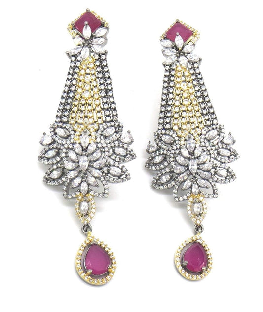 Jewelshingar Jewellery Diamond Look Victorian Plated Ruby Colour Earrings For Women (43835-ead-ruby)