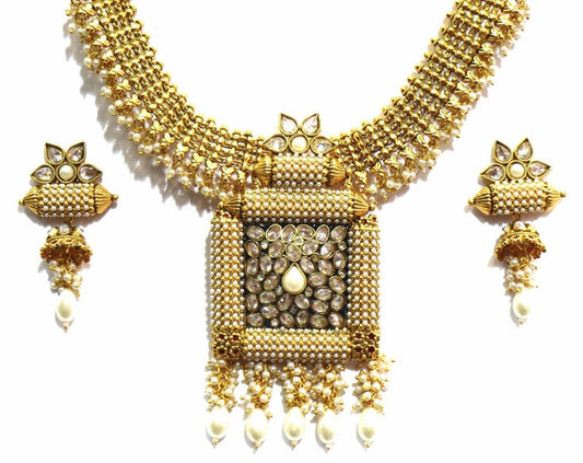 Jewelshingar Women's Antique Gold Kundan Finish Necklace Set Jewellery ( 7368-as-a ) - JEWELSHINGAR