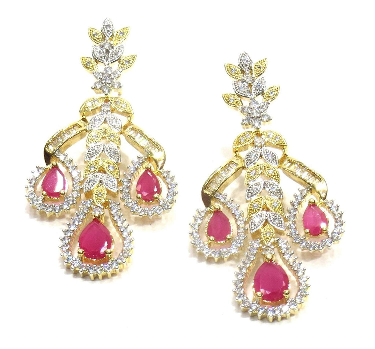 Jewelshingar Jewellery Fine Gold Plated Dangle & Drop Earrings For Girls ( 34674-ead-ruby )