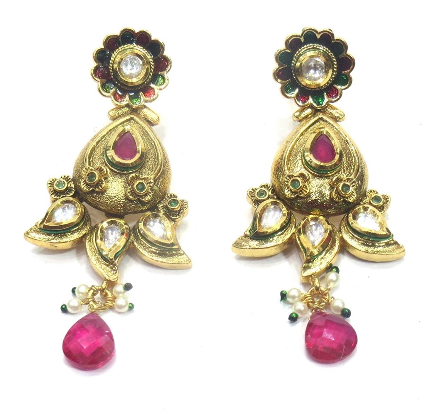 Jewelshingar Jewellery Polki Kundan Dangle & Drop Earrings Earings For Women ( 37326-ace-multi )