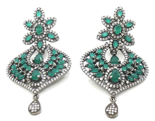 Jewelshingar Jewellery Diamond Look Victorian Plated Green Colour Earrings For Women (44120-ead-green)