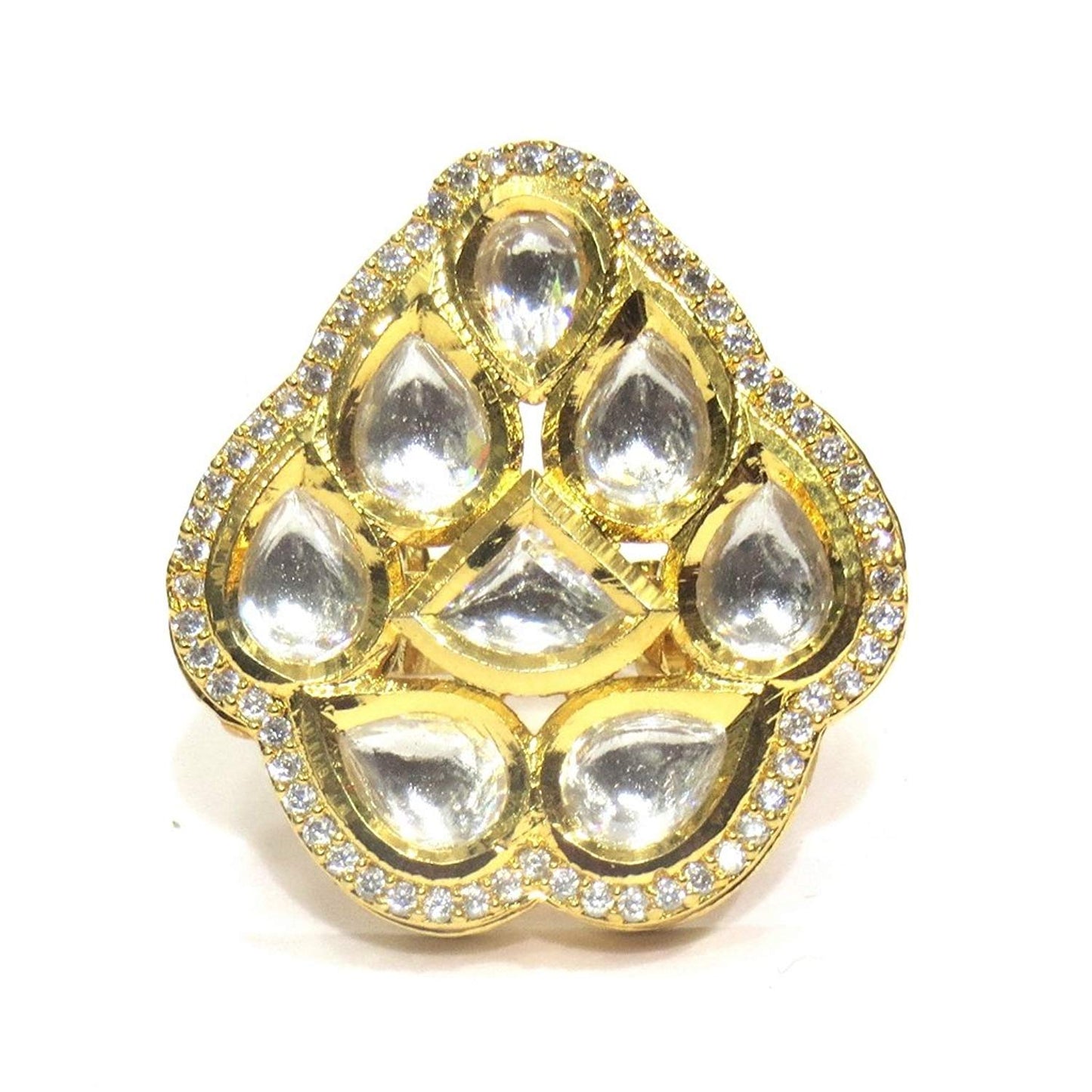 Jewelshingar Jewellery Gold Plated Kundan Cocktail Ring In Free Size For Women ( 20419-ring )