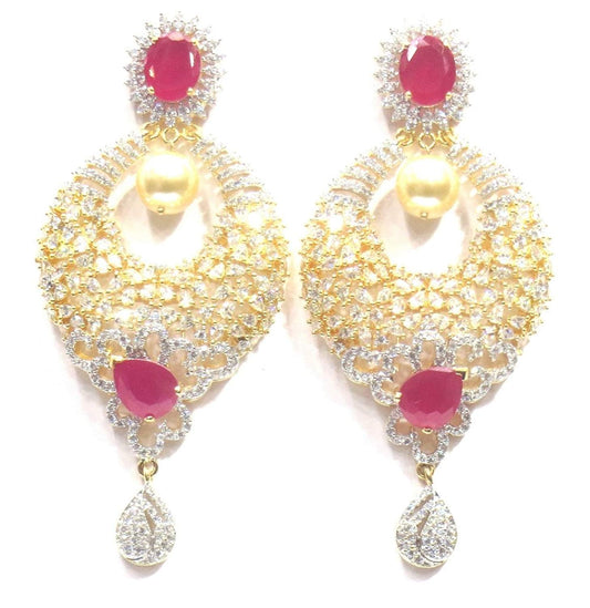 Jewelshingar Jewellery Fine Gold Plated Dangle & Drop Earrings For Girls ( 34607-ead-ruby )