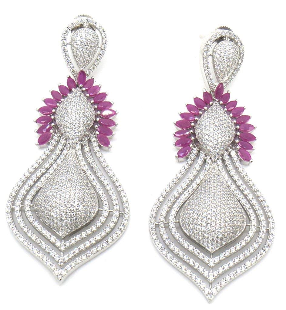 Jewelshingar Jewellery Diamond Look Silver Plated Ruby Colour Earrings For Women (43826-ead-ruby)