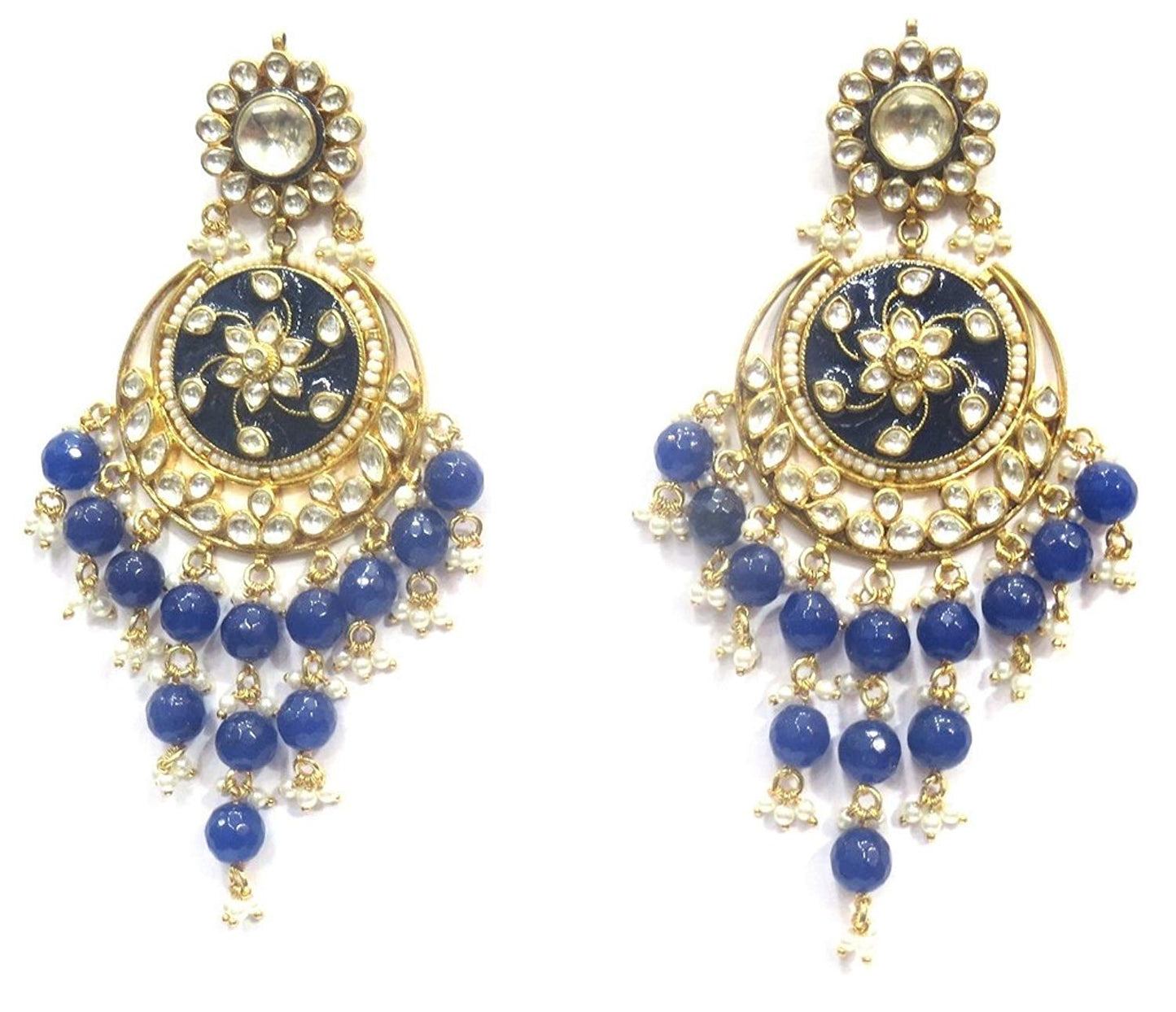 Jewelshingar Jewellery Polki Kundan Dangle & Drop Earrings Earings For Women ( 37156-dce-blue )