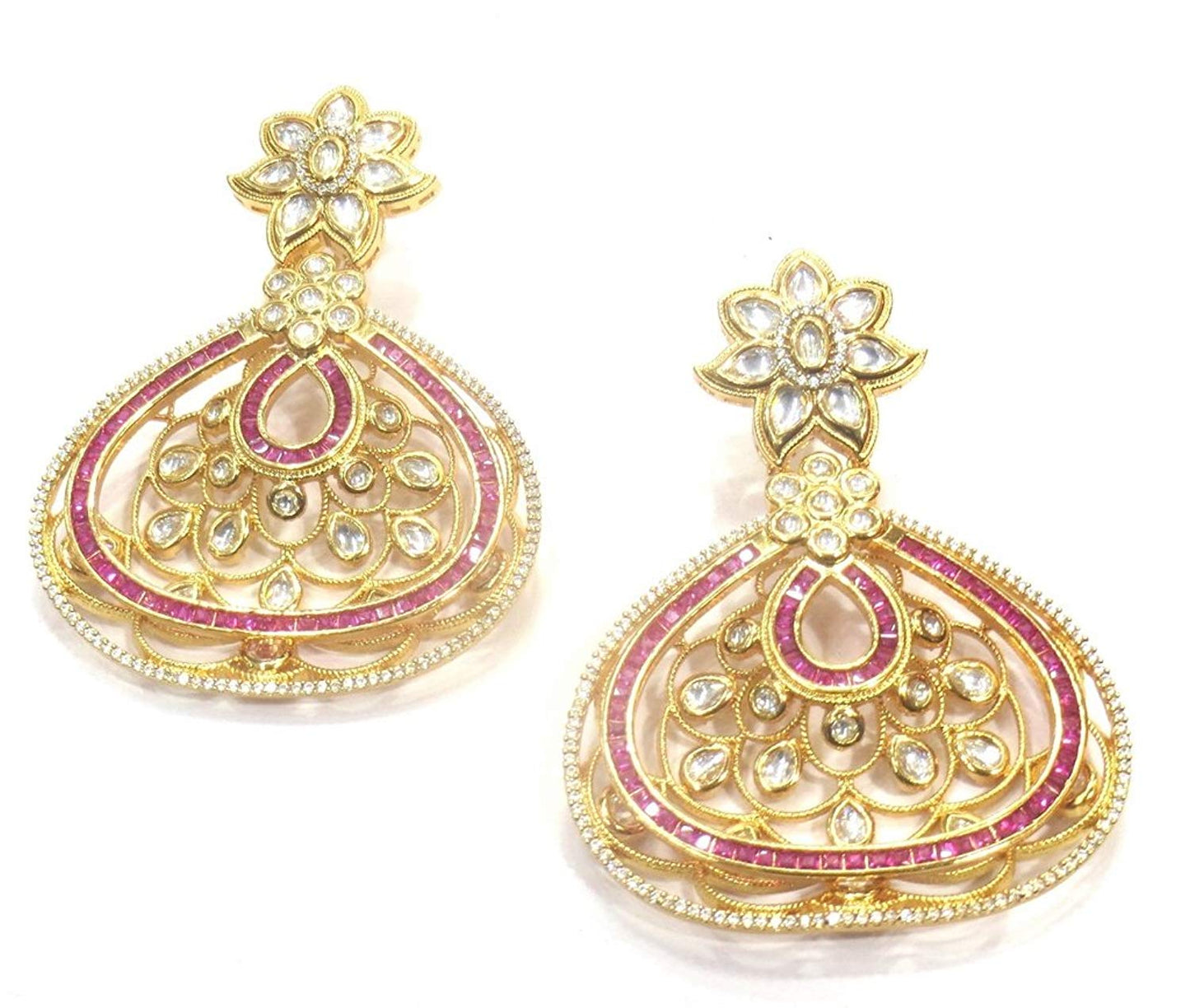 Jewelshingar Jewellery Polki Kundan Dangle & Drop Earrings Earings For Women ( 37144-dce-ruby )