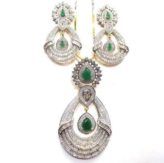 Jewelshingar Jewellery American Diamond Necklace Set For Girls ( 17940-psad-green )