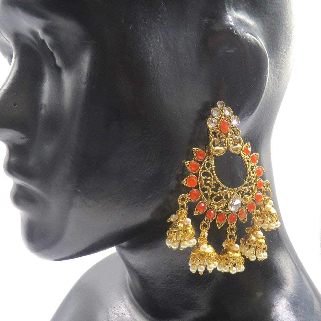 Jewelshingar Jewellery Antique Plated Orange Colour Earrings For Women (45031-pj)